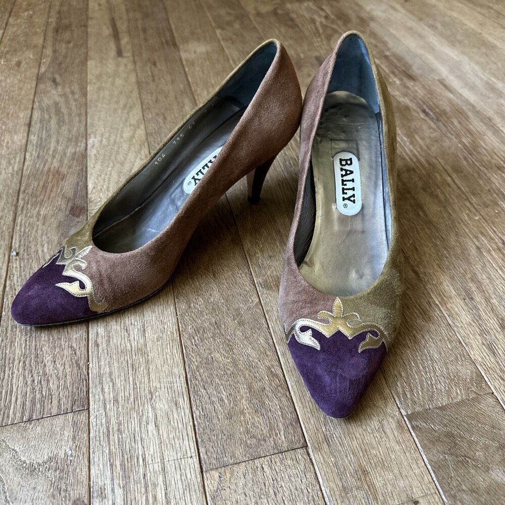 Bally Women’s Heels Vintage Size 7 Brown And Maroon Leather Italy